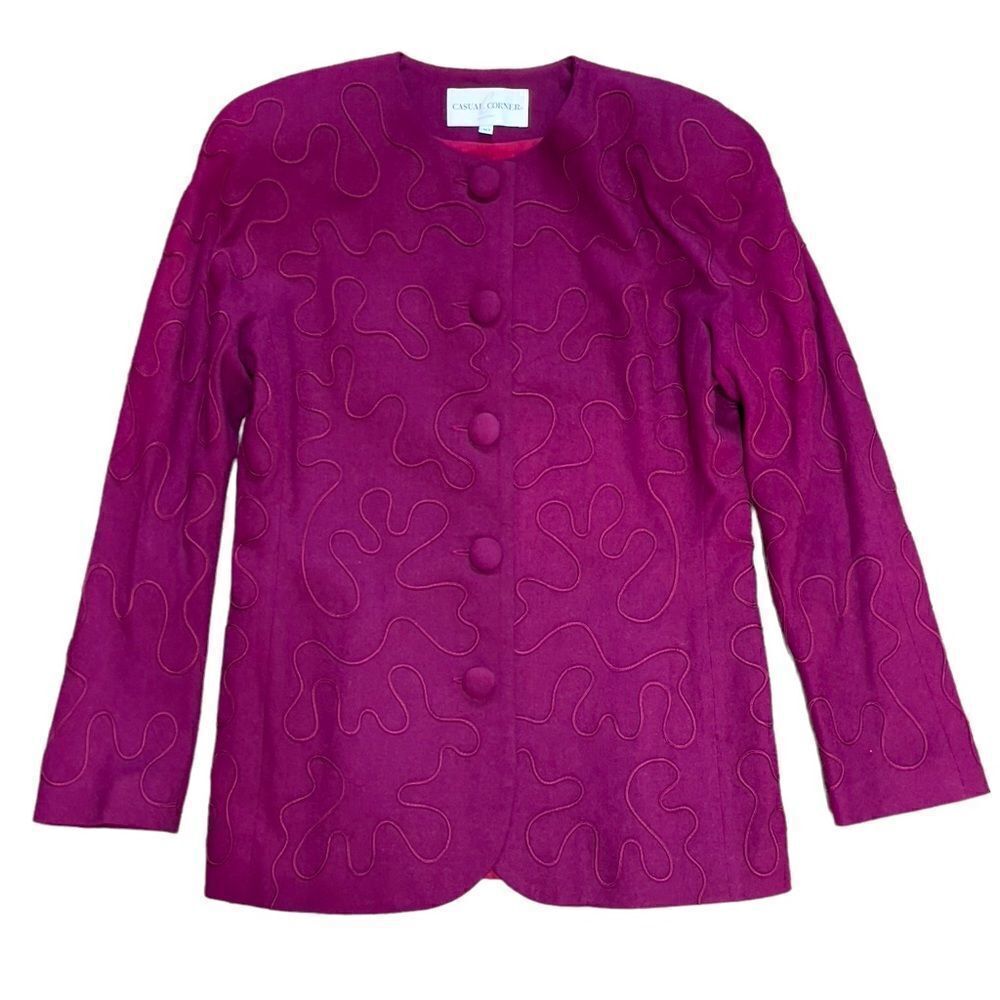 Casual Corner Maroon Round Neck Long Sleeve Blouse Size 10